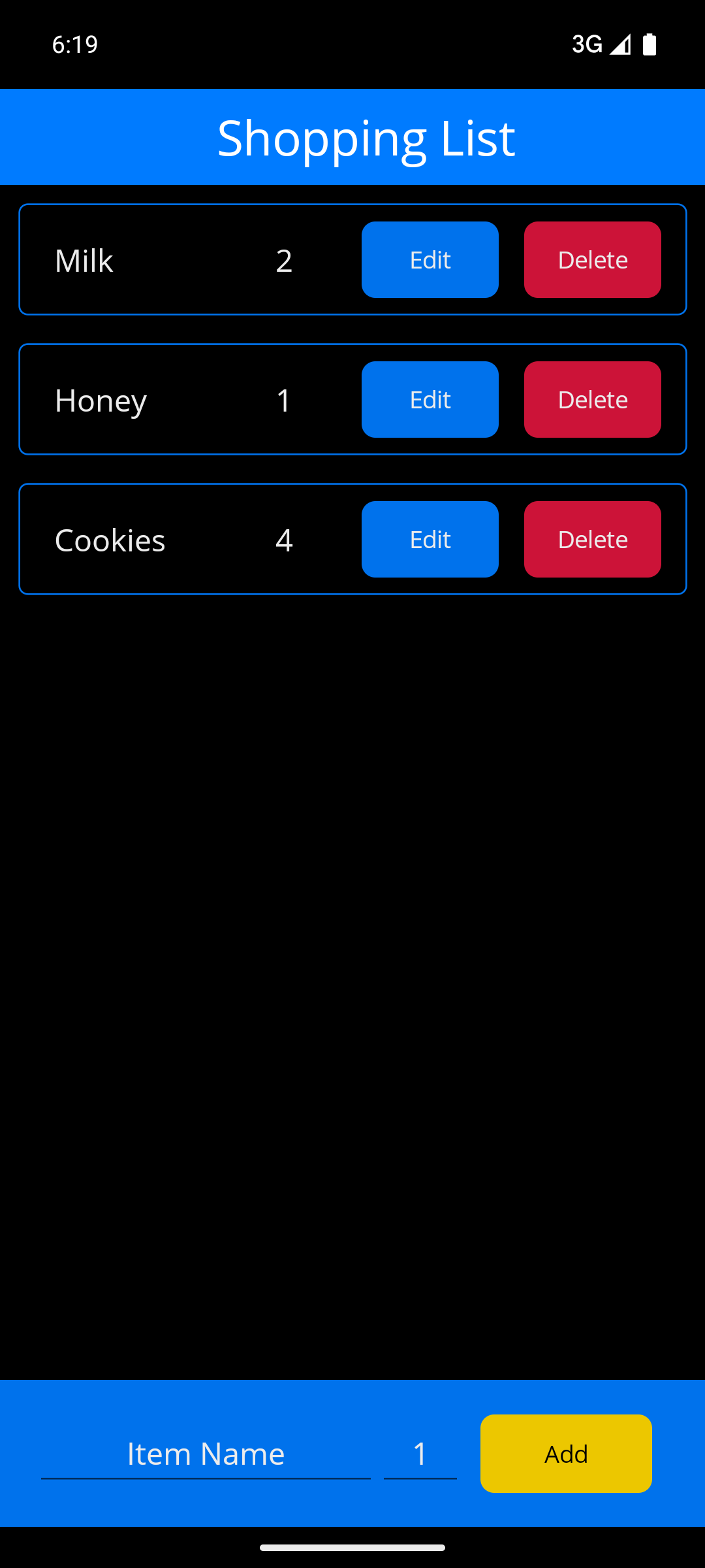 Screenshot of Moe's Code - Shopping List App